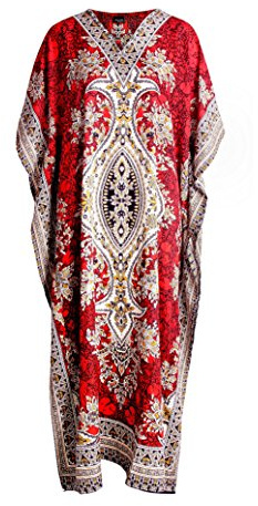 RubinaKapoor RK Essentials | Tribal Ethnic Print Lange Kaftan | Übergröße (Rot)