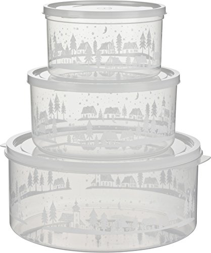 MiraHome Kakburkar set om 3 transparent vinterby (1,5 l/2,5 l) – runda kakburkar – perfekt som kakburk till jul – kakburk för julsäsongen