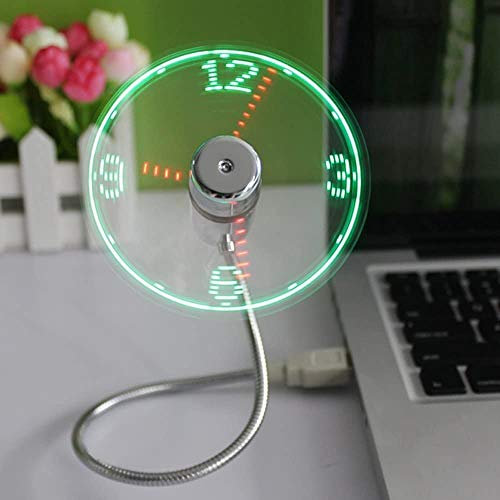 Mini Ventilatore con Alimentazione USB, Ventilatore Orologio a Led Con Flessibile a Collo di Cigno e Luce a LED Lampeggiante, Da Collegare a PC Desktop e Notebook