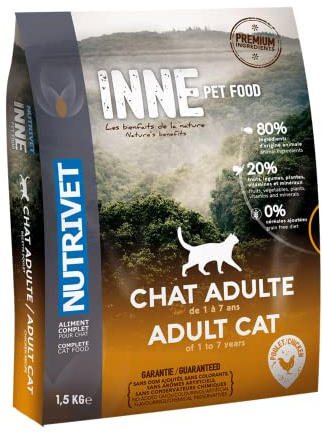 NUTRIVET - INNE CHAT - Crocchette senza cereali - Gatto adulto - Pollo - 80% ingredienti di origine animale - 1,5kg