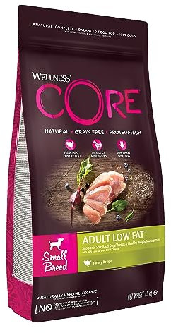 Wellness CORE Small Breed Low Fat, Hundefutter trocken für ausgewachsene Hunde Kleiner Rassen, Pute, 1,5 kg, ohne Zuckerzusatz, getreidefrei, mit hohem Fleischanteil