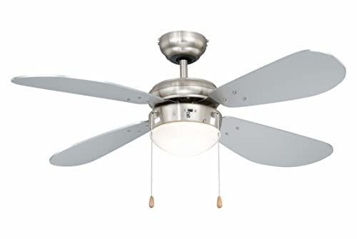 aireRyder Classic - Ventilateur de Plafond Silencieux Nickel Brossé & argent - 3 Vitesses, Modes Été/Hiver, Installation Facile sur Plafond Inclinés - Design Intemporel pour Salon, Chambre, Bureau