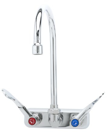 T&S Brass B-1146-04 Wall Mount Workboard Faucet with 4-Inch Centers, Swivel Gooseneck and 4-Inch Wrist Action Handles