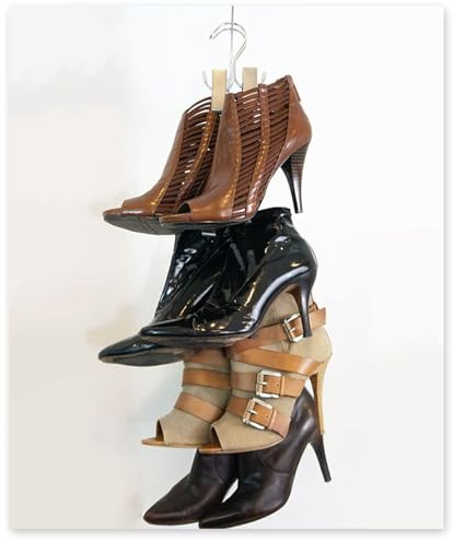 Boottique Boot Organizer: The Boot Rack - Fits in Most Closets- Hangs, Holds, Shapes, & Protects every size and style of Boots (Boot Stax Vertical Storage System with 6 Boot Hangers- Silver Hangers)