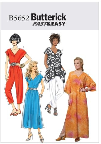 Butterick Patterns B5652 Size Y Extra-Small-Small-Medium Misses' Top, Dress, Caftan, Jumpsuit and Pants, Pack of 1, White