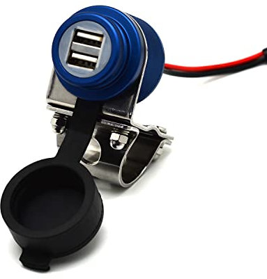Cliff Top Aluminium 4,6 Ampere Motorrad 22 mm (0,87 ) und 25,4 mm (1) Lenker USB-Ladegerät - Steckdose für GPS, Navi und Smartphone usw. (Blau)