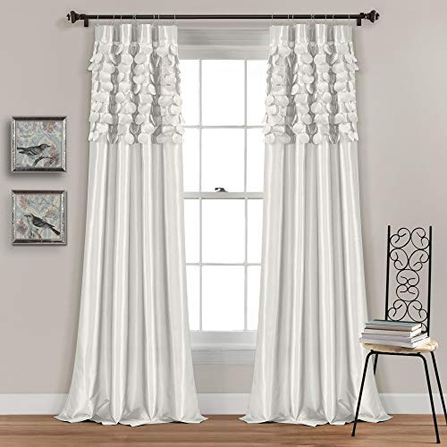 Lush Decor Circle Dream Window Curtains Panel Set for Living, Dining Room, Bedroom (Pair), 54W x 84L, White