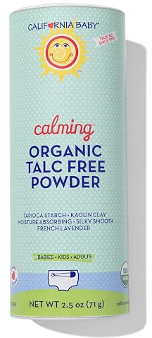 California Baby Powder | Certified Organic Baby Powder Talc-Free | Absorbs Moisture + Anti-Chafing | Lavender Baby Powder Travel Size | 2.5oz / 71g