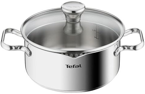 Tefal Duetto A70542 Kochtopf 20 cm, hochwertiger Edelstahl 18/10, graduiert, Ausgießdeckel, für alle Herdarten geeignet, auch Induktion