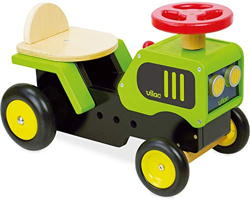 Vilac Wooden Ride on Tractor with Sound Effects, Develops Balance, Motor Skills, Dexterity, Imaginative Play, 18 Months+, 47 x 23 x 31 cm, Green