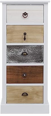 Rebecca Mobili Cassettiera bianca marrone grigia, como piccolo, con 5 cassetti, legno paulownia, stile retro, per arredamento camera ingresso - Misure: 84 x 37 x 27 cm (HxLxP) - Art. RE4157