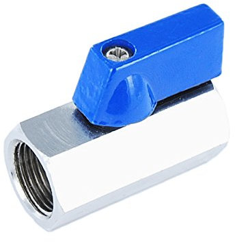 1/4“ Mini Kugelhahn I Absperrventil I Messing I verchromt I blauer Hebelgriff I reduzierter Durchgang I Sechskantgehäuse I PN 16 I BSP I 2x Innengewinde I FF
