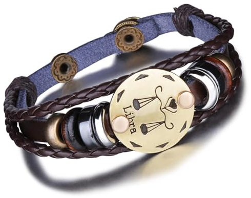 Infinite U Geflochtenes Retro-Armband, mehrreihig, Motiv: Die Zwölf Sternzeichen, Legierung und Leder, dunkelbraun, für Damen und Herren