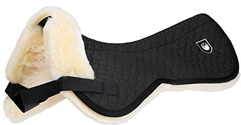 Werner Christ Lammfell Sattelpad Ultra Sattelkissen aus echtem Fell mit Wirbelsäulenfreiheit, (kein Schaffell entlang des Wirbelkanals), Lammfellpad in schwarz-Natur, Größe Pony