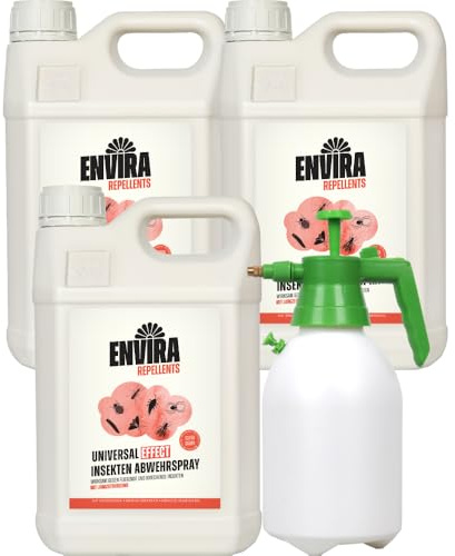 Envira Universal Effect Insekten Abwehrspray 3 x 5 Liter + 2L Sprüher - Extra starkes Spray mit Langzeitwirkung gegen Trauermücken, Silberfische & Ungeziefer - Mittel gegen Insekten