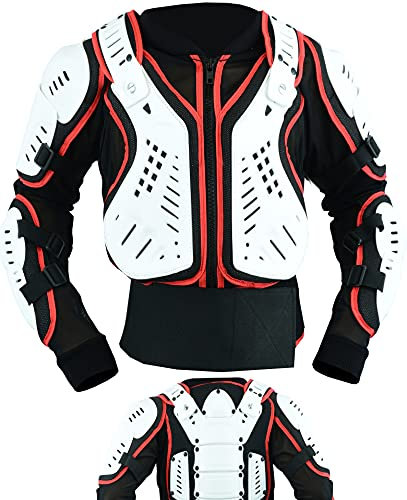 Texpeed Giacca per Bambini - Armatura da per bambini - Motocross con Protezione Schiena per Attività Sportive Sci Snowboard - Protezione Petto - Nero Bianco rosso - 4 Anni