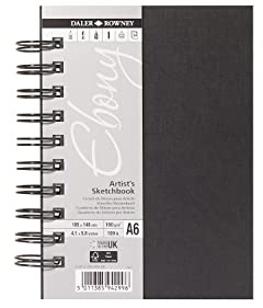 Daler Rowney Cuaderno Espiral ideal para Dibujo DALER ROWNEY Ebony, de Formato 10,5 x 14,8 cm, con 50 Hojas de Papel de 160 g/m2 de Grano Fino