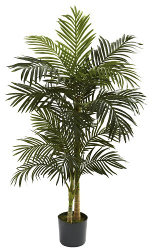 Nearly Natural 5ft Golden Cane Palm Double Stalk Artificial Tree, Faux Tropical Plant for Indoor Living Room Decor, Easy Set Up, Low Maintenance