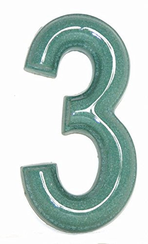 Numero Civico 3 Ceramica In Gres - Colore Felce Splendente cm11x6 h1,5