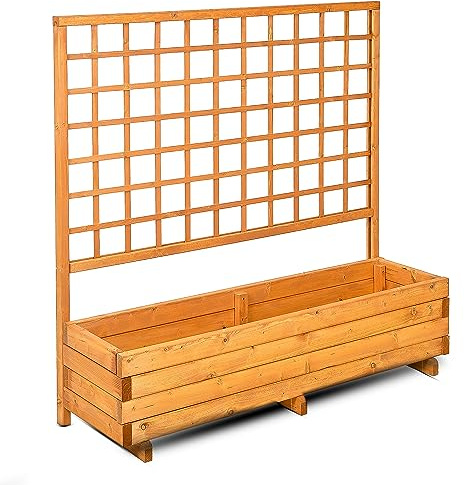 GASPO Blumenkasten mit Rankgitter, Pflanzkübel aus Holz für Balkon und Garten, inklusive Rankhilfen für Kletterpflanzen, Sichtschutz,Farbe Honig, 136 cm x 37 cm x 140 cm, Made in Austria