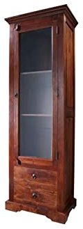 MASSIVMOEBEL24.DE | Oxford Vitrine Akazie 65x44x191, Farbe:Dunkelbraun lackiert, Größe:65x44x191 cm (BxTxH)
