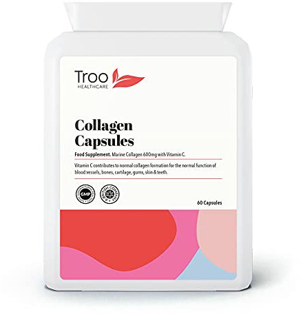 Troo Health Troo Marine Collagen Supplement - 60 High Strength Capsules 1200mg Serving - Hydrolysed Marine Collagen Peptides with Vitamin C to Support Healthy Skin - UK Manufactured to GMP Standards