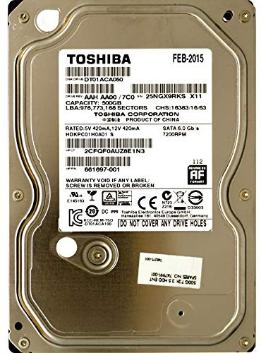 Toshiba DT01ACA050 - Disco duro interno (500 GB, 7,2 K, 3,5, SATA, 3,5 pulgadas)