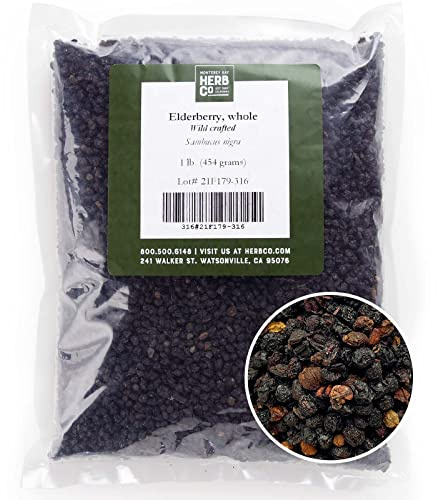 MONTEREY BAY HERB CO Elderberries Certified Organic 1 LB Bag – Whole 100% Natural (Sambucus nigra)