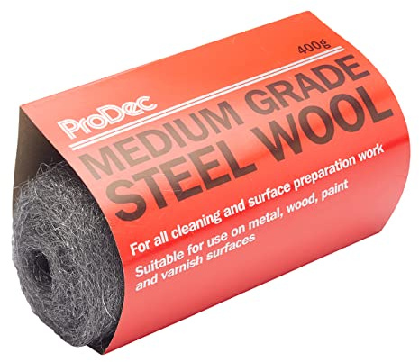 ProDec 400 g mittelgrobe Stahlwolle zum Reinigen, Polieren und Oberflächenvorbereitung von Holz, Metall, Messing, Kupferrohren, zum Entfernen von Farbe, Lack, Rost, hält Mäuse und Nagetiere fern