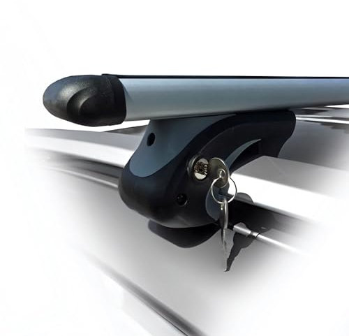Dachgepäckträger Auto - Dachträger Universal VDP-R-005 | Auto Dachträger offene Reling | Dachträger für Reling abschließbar | Aluminium Grundträger Dachreling bis 90kg - 120 cm Länge