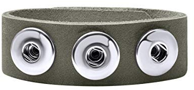 Quiges Damen 18mm Druckknopf Chunk Armband aus Leder Grau Artischocke Verstellbar 18.5 - 20.5cm für Click Buttons