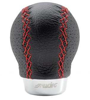 Simoni Racing SET/CR Pomello Set Red Seam per Leva Cambio, Universale per Auto, in eco-pelle Nera, Cuciture Rosse