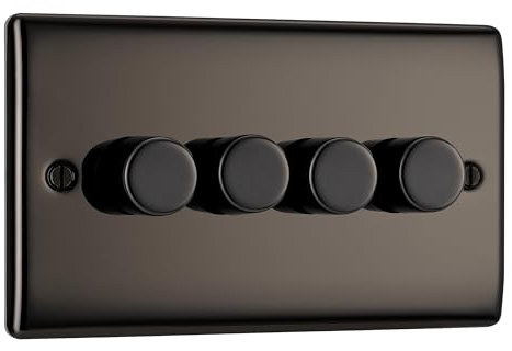 BG Electrical Intelligent Quadruple Wall Dimmer Switch, 2 Way, Raised Profile, Round Edges, Nexus Metal, Black Nickel 200W, NBN84