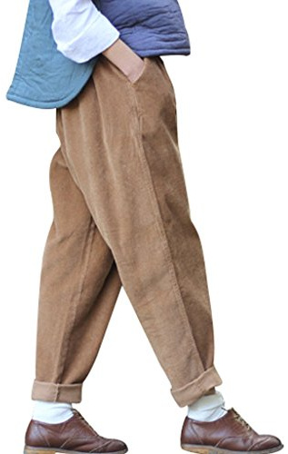 Youlee Donna Elastico Vita Velluto a Coste Pantaloni con Tasche