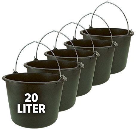 Secchio per cantiere o per la pulizia, con manico, nero, 12 o 20 litri, 5 pezzi, nero