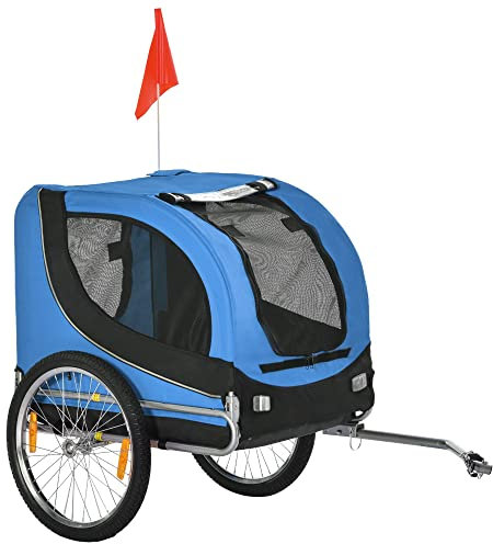 PawHut Hundeanhänger Fahrradanhänger Hundetransporter Hunde Fahrrad Anhänger Blau+Schwarz 130 x 73 x 90 cm
