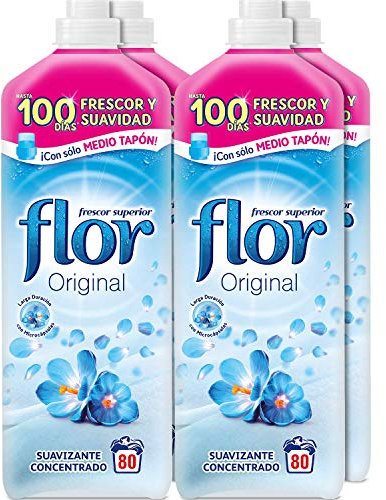 Flor Original - Suavizante concentrado para la ropa, aroma Original - Pack de 4, hasta 320 dosis