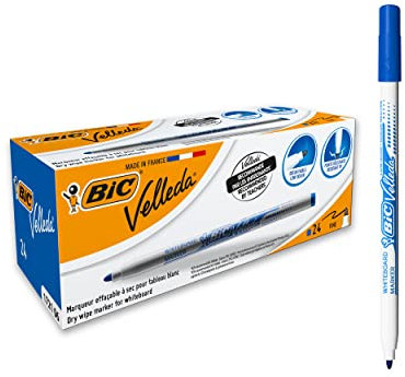 BIC Velleda 1721 Ketone Whiteboard-Marker (runde Spitze, 1,5 mm) Packung à 24 Stück Blau