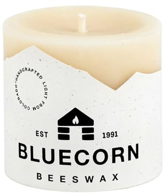 Bluecorn Beeswax Pillar Candle, Ivory White, 3x3, 1 Count