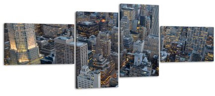Leinwandbild NY Skyview LW198 Wandbild, Bild auf Leinwand, 4 Teile, 200x90cm, Kunstdruck Canvas, XXL Bilder, Keilrahmenbild, fertig aufgespannt, Bild, Holzrahmen, Amerika, New York, Manhattan,