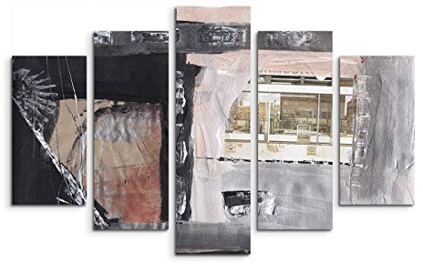 Paul Sinus Art 5 teiliges Wandbild auf Leinwand (Gesamt: H: 100cm B: 160cm) Keilrahmenbild Canvas Fotodruck Leinwandbild Leinwanddruck Kunstdruck Wandbild schwarz grau beige braun