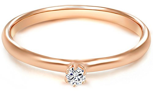 Trilani Damen Verlobungsring 925/- Sterling Silber rosévergoldet mit Zirkonia in Brilliantschliff Solitärring Antragsring Rosegold