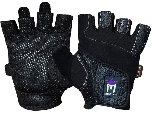 Meister MMA Dam Fit Grip tyngdlyftningshandskar W/tvättbart Amara läder medium svart