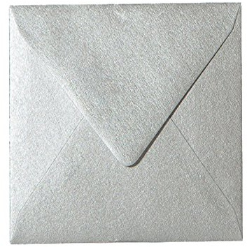 Paper24 50 Quadratische Briefumschläge (100g), Farbe: Silber, Format: 150 x 150 mm - 15 x 15 cm., mit Spitzklappe