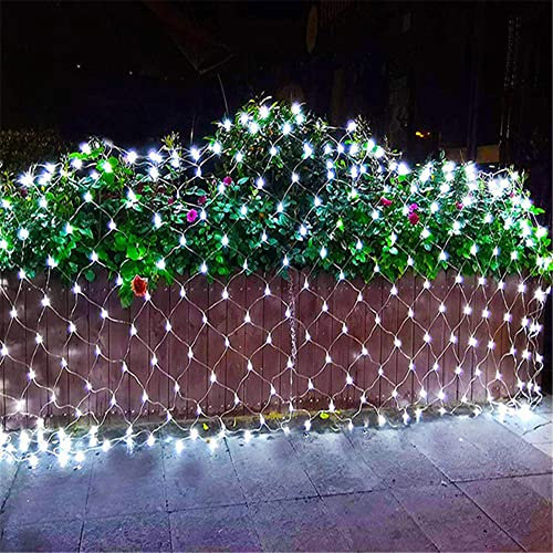 JnDee Fully Waterproof Low Voltage Fairy Net Lights 3M X 2M (10X7 ft) 320 LED Cool White with 8 Light Effects Functions, for Outdoor Christmas Tree Wedding Parties Decoration Weatherproof (Cool White)