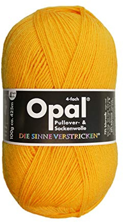 Opal Uni (425m) 4-fädiges Garn - Wollmischung, leuchtende Volltonfarben, Garn für warme Socken und Pullover, 5182 Sonnengelb, 1 x 100 g