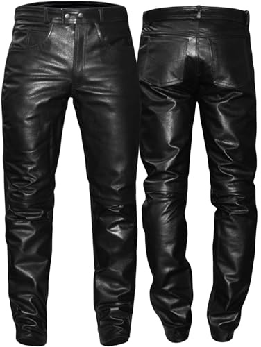 German Wear Lederhose lederjeans bikerjeans Jeans Hose aus Büffelleder Schwarz, Größe:58