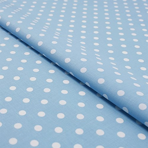 Hans-Textil-Shop Baumwollstoff Hellblau Gepunktet – Stoff Meterware 140 cm – Hellblauer Stoff mit weißen Punkten – Punkte Stoff Baumwolle für Kissen, Bettwäsche, Kinderstoff, Deko, Bekleidung