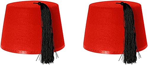 Roter Kuki-Fes-Mütze, Kostümzubehör mit schwarzer Quaste, Filzhut für Damen und Herren, ideal für russische, türkische, arabische und zeitreisende Ärzte