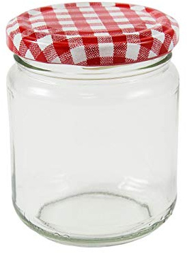 36 x 8 oz (228 mls.) Jam Jars with a choice of seven coloured lids (red gingham)
